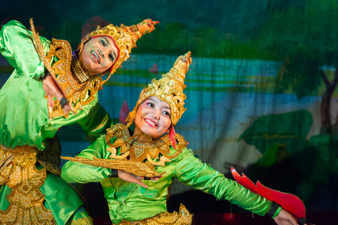 Traditional Burmese popular dances  at Mintha Theater in Mandalay, Myanmar, Burma, Indochina, South East Asia.