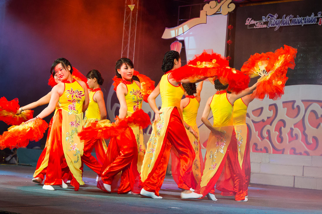 Folkloristic dances for 2014 lunar New Year Tet celebration, Hoi An, Quang Nam Province, Viet Nam, Indochina, South East Asia.