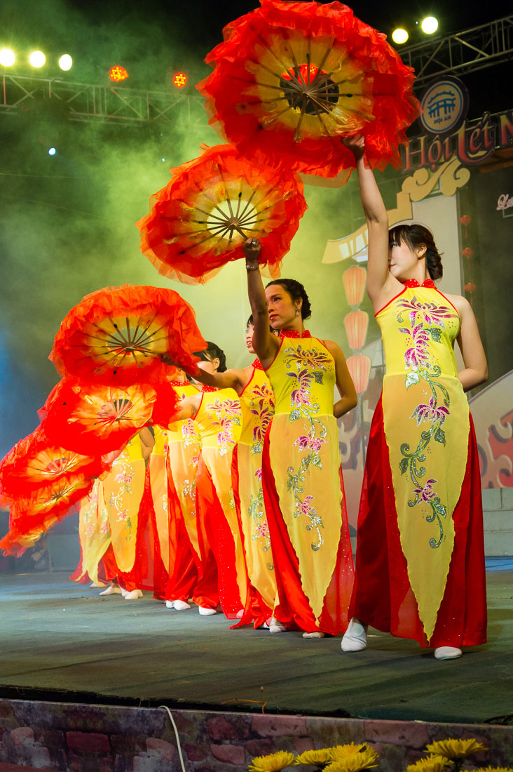 Folkloristic dances for 2014 lunar New Year Tet celebration, Hoi An, Quang Nam Province, Viet Nam, Indochina, South East Asia.