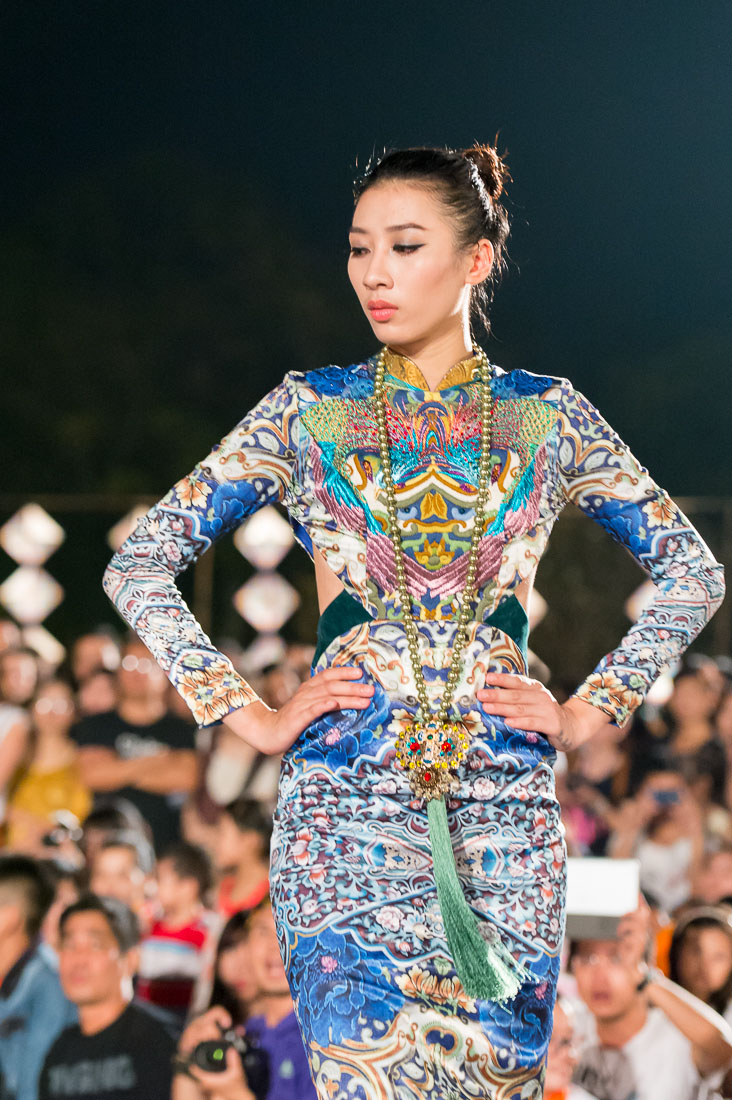 Model wearing a  Vietnamese dress during the Oriental Night at Hue Festival 2014, Thua ThienâHue Province, Viet Nam, Indochina, South East Asia.