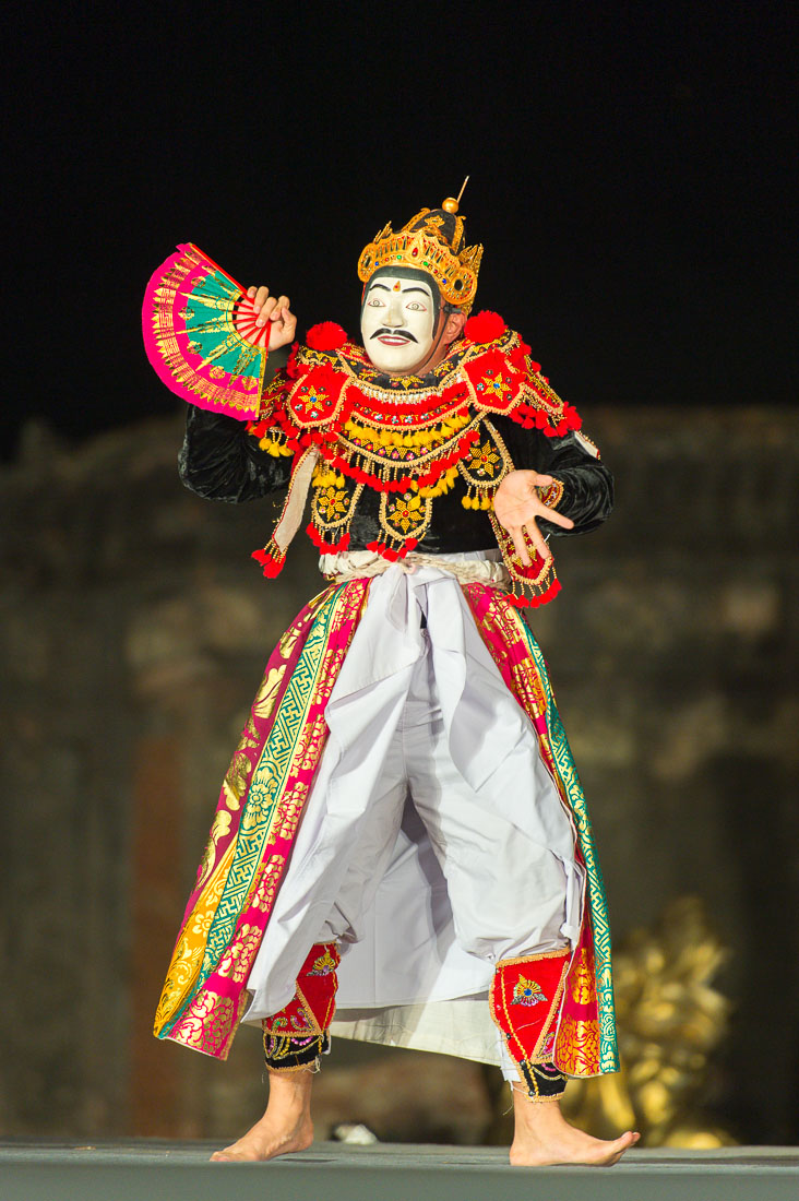 Indonesian artist wearing traditional costume with mask, performing at the Hue Festival 2014, Thua ThienâHue Province, Viet Nam, Indochina, South East Asia.