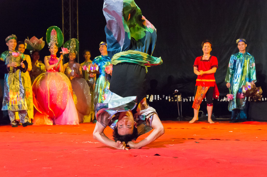 Vietnamese artists performing a rap dance at Hue Festival 2014, Thua ThienâHue Province, Viet Nam, Indochina, South East Asia.