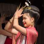 Performing a traditional dance wearing Thai costumes, Chiang Mai, Kingdom of Thailand, Indochina, South East Asia.