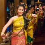 Performing a traditional dance wearing Thai costumes, Chiang Mai, Kingdom of Thailand, Indochina, South East Asia.