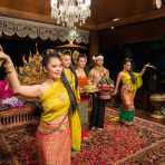 Performing a traditional dance wearing Thai costumes, Chiang Mai, Kingdom of Thailand, Indochina, South East Asia.