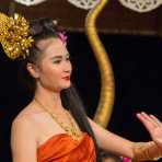 Performing a traditional dance wearing Thai costumes, Chiang Mai, Kingdom of Thailand, Indochina, South East Asia.