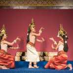 Performing the traditional Apsara dance wearing the classical Cambodian costume, The National Museum, Phnom Penh, Kingdom of Cambodia, Indochina, South East Asia.