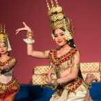 Performing the traditional Apsara dance wearing the classical Cambodian costume, The National Museum, Phnom Penh, Kingdom of Cambodia, Indochina, South East Asia.