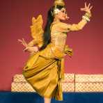 Performing the traditional Apsara dance wearing the classical Cambodian costume, The National Museum, Phnom Penh, Kingdom of Cambodia, Indochina, South East Asia.