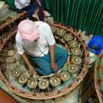 Traditional Burmese musical instruments during a performance of popular dances  at Mintha Theater in Mandalay, Myanmar, Burma, Indochina, South East Asia.