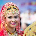 Artist from Myanmar, wearing a traditional costume, during the Hue Festival 2014, Thua ThienâHue Province, Viet Nam, Indochina, South East Asia.