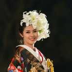 Vietnamese model wearing a Japanese kimono during the Oriental Night at Hue Festival 2014, Thua ThienâHue Province, Viet Nam, Indochina, South East Asia.