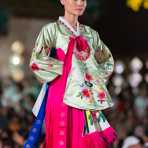 Vietnamese model wearing a Korean traditional costume during the Oriental Night at Hue Festival 2014, Thua ThienâHue Province, Viet Nam, Indochina, South East Asia.