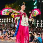 Vietnamese model wearing a Korean traditional costume during the Oriental Night at Hue Festival 2014, Thua ThienâHue Province, Viet Nam, Indochina, South East Asia.