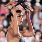 Model wearing a  Vietnamese dress during the Oriental Night at Hue Festival 2014, Thua ThienâHue Province, Viet Nam, Indochina, South East Asia.