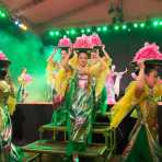 Vietnamese artists wearing the traditional dress, the ao dai, performing at Hue Festival 2014, Thua ThienâHue Province, Viet Nam, Indochina, South East Asia.