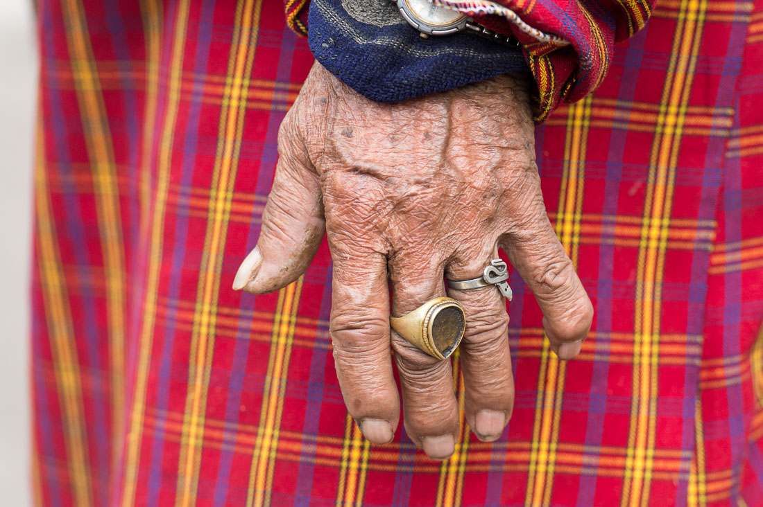 The hand of an old man from the countryside, Kingdom of Bhutan, Asia