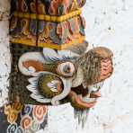 Caryatid in the form of lion head, Punakha Dzong, Kingdom of Bhutan, Asia