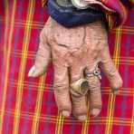 The hand of an old man from the countryside, Kingdom of Bhutan, Asia
