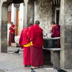 Buddhist monks getting their lunch, Kingdom of Bhutan, Asia