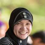 A young and beautiful Cham Muslim wearing her hijab, Kratie, Ratanakiri province. Kingdom of Cambodia, Indochina, South East Asia