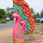 Bhuddist sacred figure, the snake, Naca, at the entrance of the pagoda (temple). Kingdom of Cambodia, Indochina, South East Asia