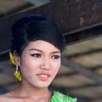 The bridesmades at the wedding cerimony in rural Cambodia, wearing the traditional costume. Kingdom of Cambodia, Indochina, South East Asia