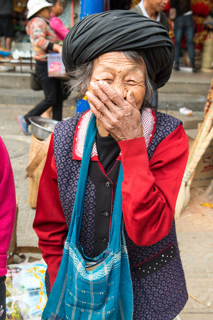 An old and joyful woman at Lan Cang market, Yunnan Province, China, Asia. Nikon D4, 24-120mm, f/4.0, VR