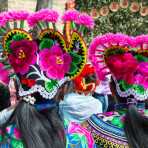 Colorful hats from the Yi ethnic minority people, at the annual festival in Zhi Ju village. Yong Ren County, Yunnan Province, China, Asia. Nikon D4, 24-120mm, f/4.0, VR