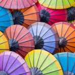 Colorful parasols in Luang Prabang, Lao PDR, Indochina, South East Asia