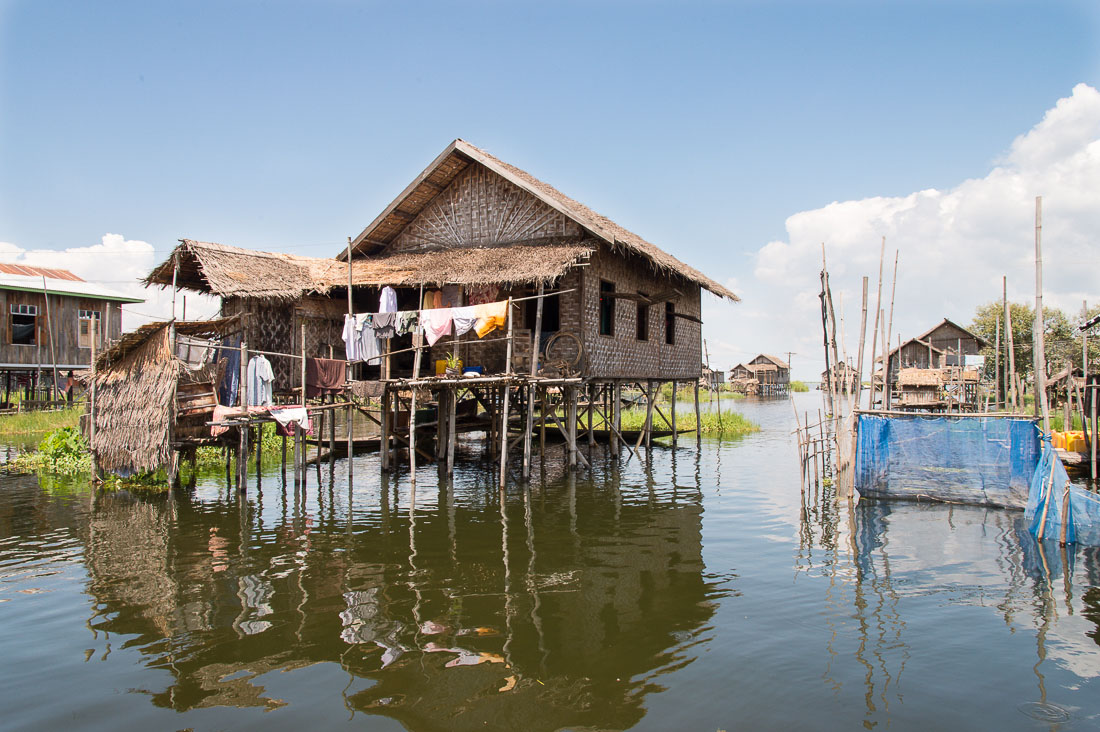 Homes on stilt at Inle Lake, Shan State, Myanmar, Indochina, South East Asia.