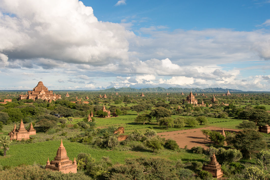 A view of ancient Buddhist temples in Bagan, Mandalay Province, Myanmar, Indochina, South East Asia.