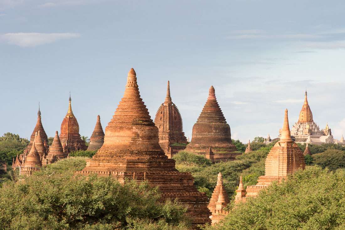 A view of ancient Buddhist temples in Bagan, Mandalay Province, Myanmar, Indochina, South East Asia.