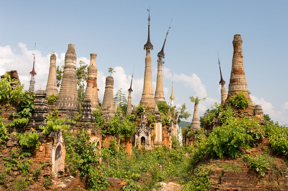 Stupas from the 12 century at Shweindein pagoda, Inle lake, Shan State, Myanmar, Indochina, South East Asua