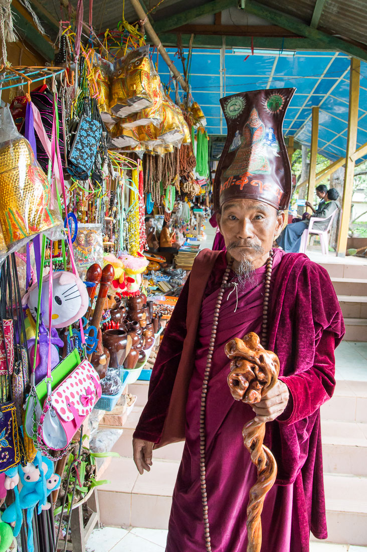 An hermit, sort of Buddhist priest, a well respected figure in the Buddhist religion. Mount Popa, Mandalay Province, Myanmar, Indochina, South East Asia.
