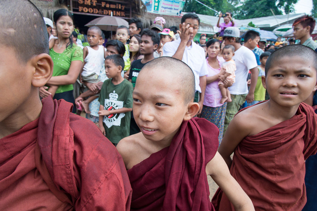 Novice Buddhist monks enjoying the celebration at Manuha village, Myanmar, Indochina, South East Asia