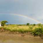 Rainbow and stupa on the Kaladan river, Rakhine State, Mynmar, Indochina, South East Asia.