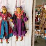 Puppets at souvenir store in Mingo Village, Saghen Province, Myanmar, Indochina, South East Asia