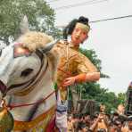 Animated paper mache figures during a popular celebration, Manhua Village, Myanmar, Indochina, South East Asia