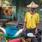 A fresh caught large fish loaded on a trishaw at the market in Sittwe, Rakhine State, Myanmar, Indochina, South Easr Asia.