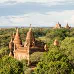 A view of ancient Buddhist temples in Bagan, Mandalay Province, Myanmar, Indochina, South East Asia.