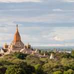 A view of ancient Buddhist temples in Bagan, Mandalay Province, Myanmar, Indochina, South East Asia.