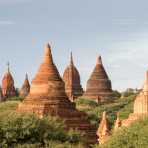 A view of ancient Buddhist temples in Bagan, Mandalay Province, Myanmar, Indochina, South East Asia.
