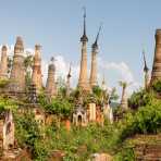 Stupas from the 12 century at Shweindein pagoda, Inle lake, Shan State, Myanmar, Indochina, South East Asua