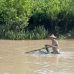 Fisherman trawling for shrimps on the Kaladan river, Rakhine State, Myanmar, Indochina, South East Asia.