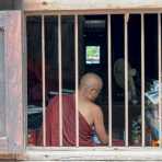 Old Buddhist monk at the Bagaya Monastery, Mingo, Saghen Province, Myanmar, Indochina, South East Asia