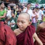 Novice Buddhist monks enjoying the celebration at Manuha village, Myanmar, Indochina, South East Asia