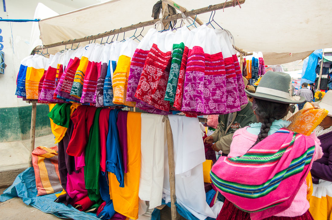 Clothes and underskirt at Chavin market, Peru, South America