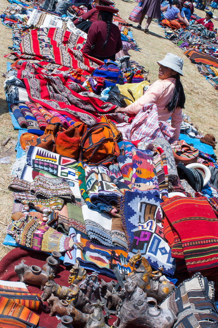 Colorful clothes at Chinchero rural market, Sacred valley, Peru, South America