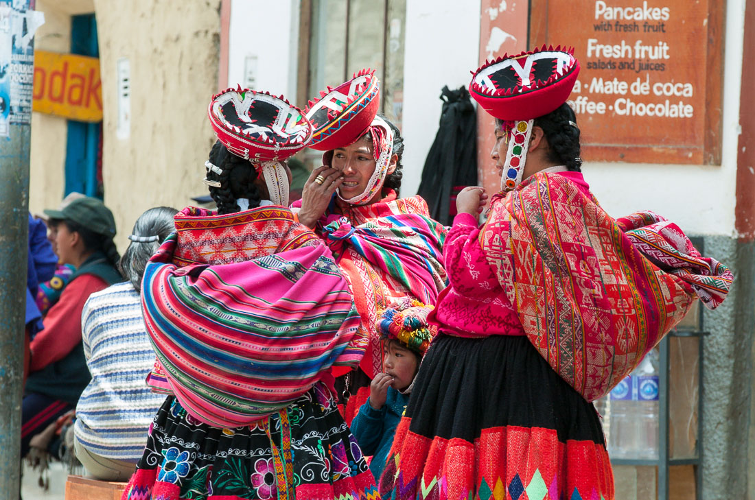 Woman wearing traditional costume, Ollantaytambo, Peru, South America